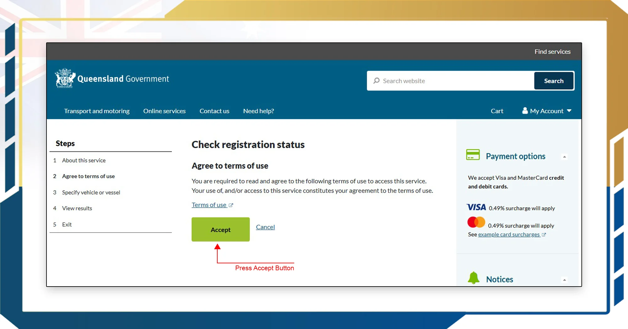Accept the terms and conditions